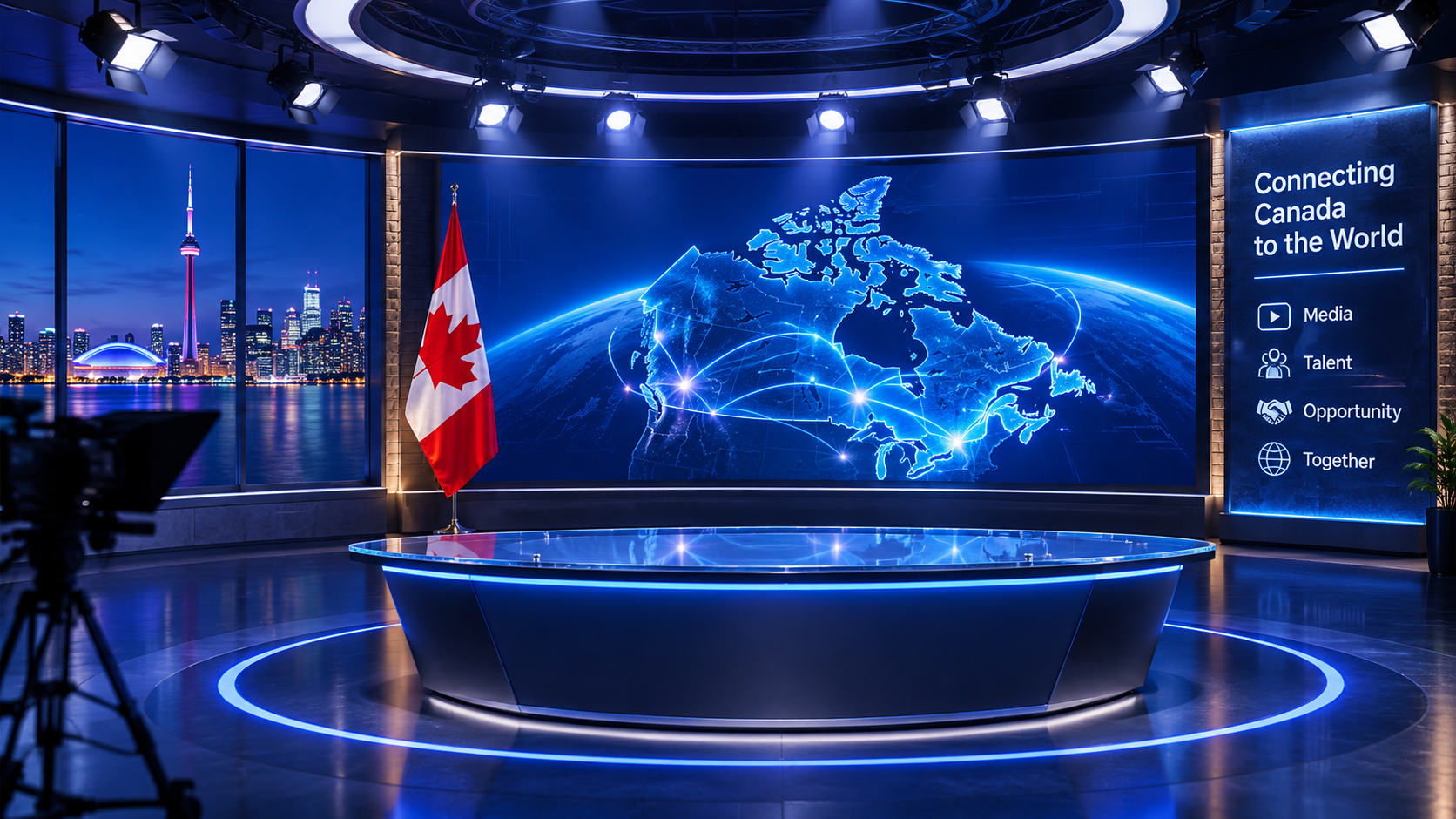 A futuristic Canadian 3ENET broadcast studio